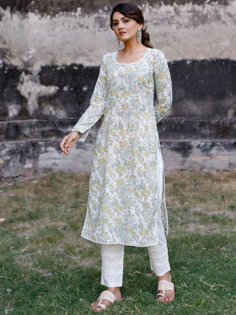 Pakistani style Cotton cut work kurta with seperate inner with cut wor   Roshni Boutique