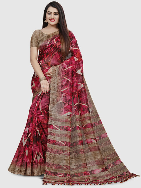 Rajnandini Pink Cotton Silk Printed Saree With Unstitched Blouse Price in India