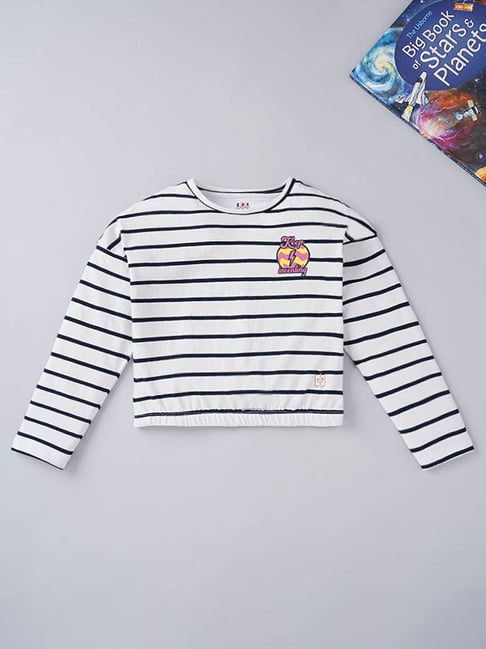Ed-a-Mamma Kids White Striped Full Sleeves T-Shirt-image-9