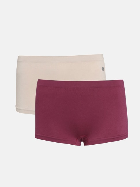 Cultsport Wine & Beige Boy Shorts - Pack of 2 Price in India