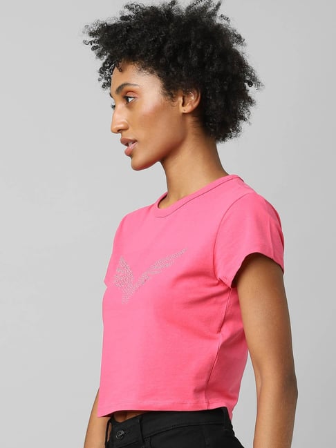 Buy Only Pink Embellished T-Shirt for Women Online @ Tata CLiQ