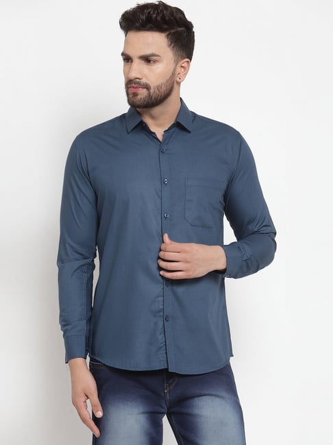 Jainish Navy Cotton Regular Fit Shirt-picture-13