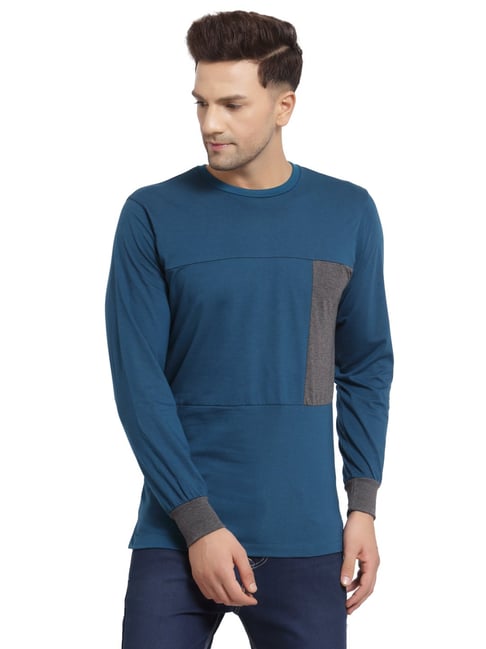 Kalt Teal Regular Fit Colour Block SweatShirt-picture-42