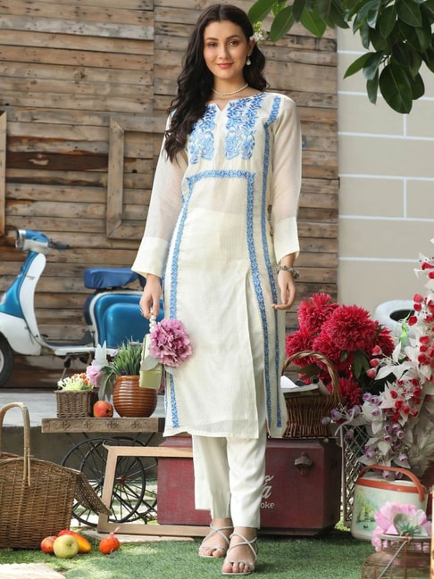 SHADES White Embroidered Kurta Pant Set Price in India