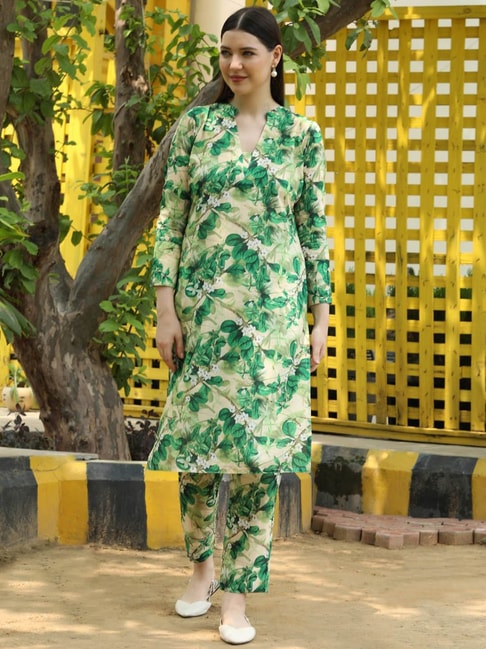 SHADES Green Cotton Printed Kurta Pant Set Price in India