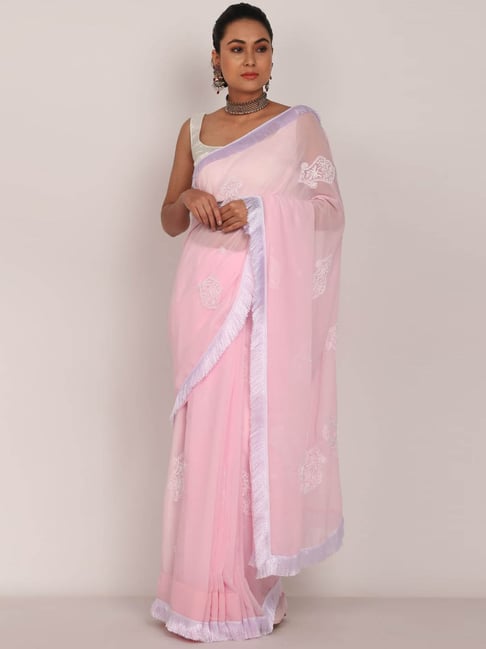 SHADES Pink Embroidered Saree With Unstitched Blouse Price in India