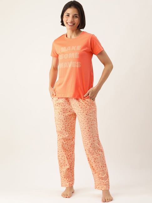 Slumber Jill Coral Graphic Print T-Shirt With Pyjamas