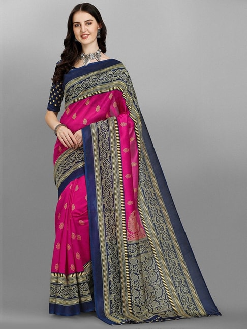Sangam Prints Pink Printed Saree With Unstitched Blouse Price in India