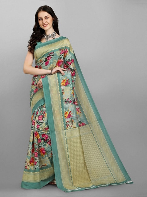Sangam Prints Green Printed Saree With Unstitched Blouse Price in India