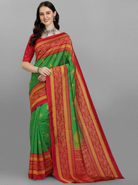 Sangam Prints Green Printed Saree With Unstitched Blouse Price in India