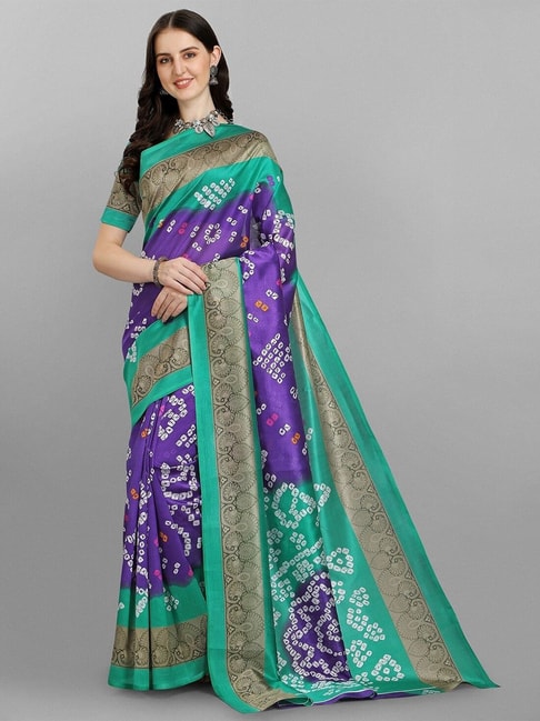 Sangam Prints Purple Printed Saree With Unstitched Blouse Price in India