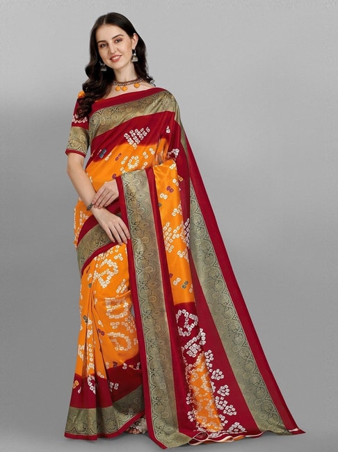 Sangam Prints Mustard Printed Saree With Unstitched Blouse Price in India