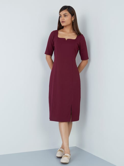 Wardrobe by Westside Wine Ribbed-Textured Dress Price in India