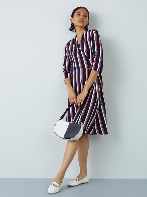 Wardrobe by Westside Multicolour Striped Dress With Belt Price in India
