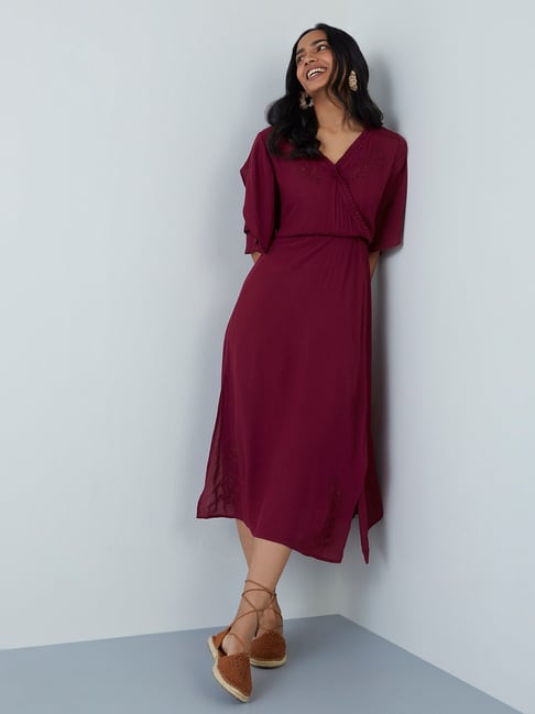 LOV by Westside Burgundy Maria Dress Price in India