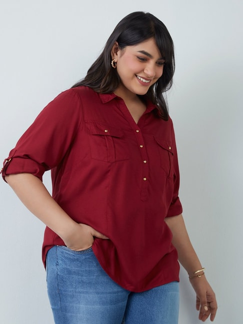 Gia Curves by Westside Maroon Nora Shirt Price in India