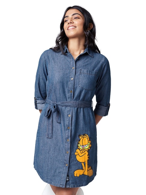 The Souled Store Blue Garfield Printed Shirt Dress Price in India