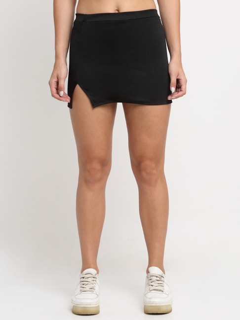 EVERDION Black Mini Slit Skirt Price in India