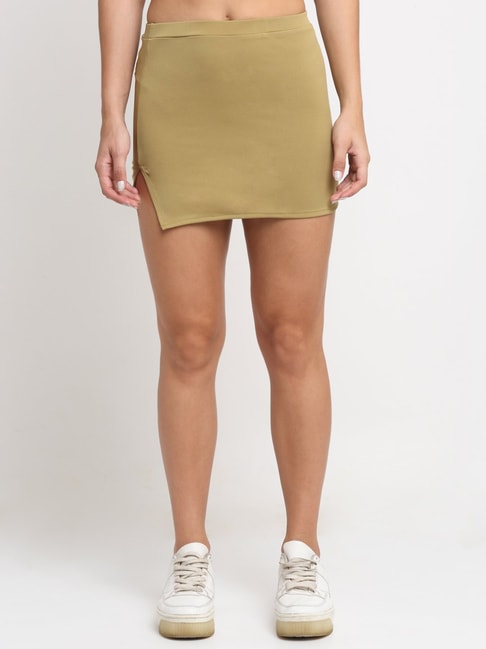 EVERDION Khaki Mini Slit Skirt Price in India