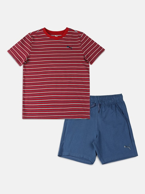 Puma Red & Blue Cotton Striped T-Shirt Set