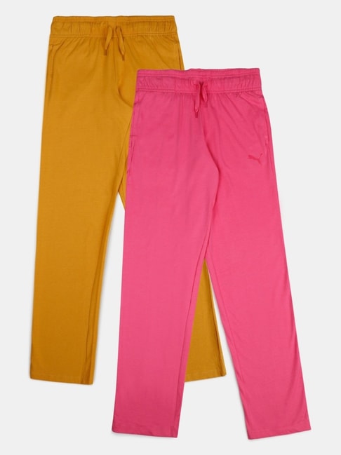 Puma Pink & Yellow Cotton Regular Fit Joggers (Pack of 2)