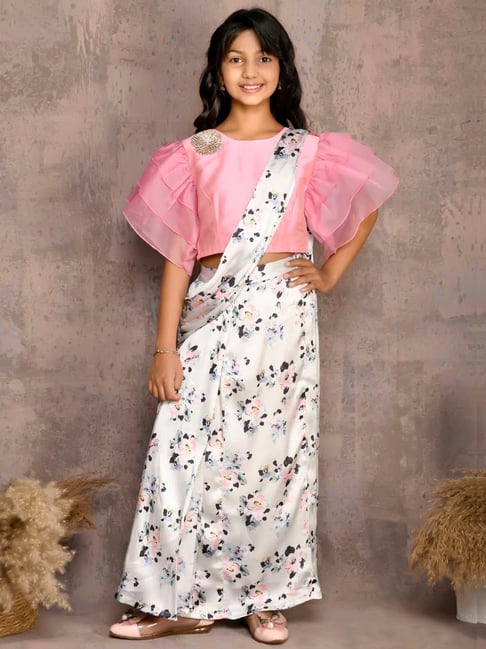 Buy LilPicks Kids Pink & White Regular Fit Saree for Girls Clothing Online  @ Tata CLiQ