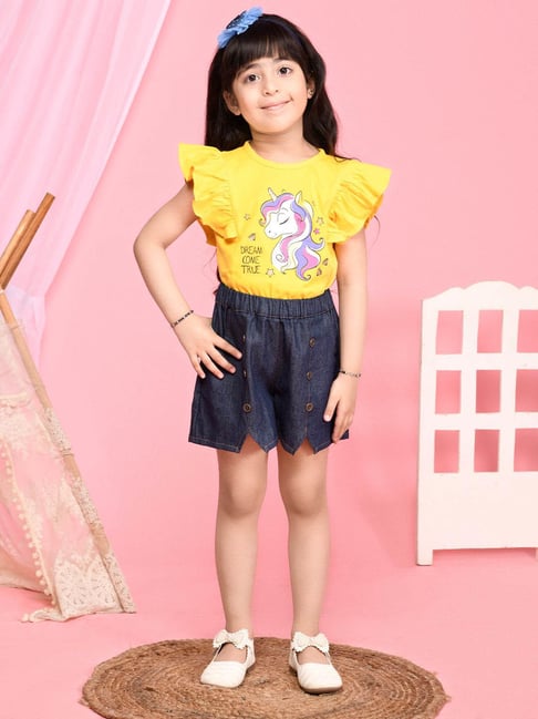 Buy Lilpicks Kids Yellow & Blue Printed Top Set for Girls Clothing Online @  Tata CLiQ