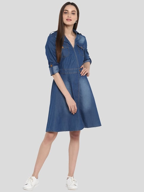 StyleStone Blue Midi A Line Dress Price in India