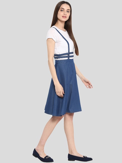 myntra denim dress Price History of DressBerry Blue Puff Sleeve V-Neck Denim A-Line Dress from  Myntra 111_11963728