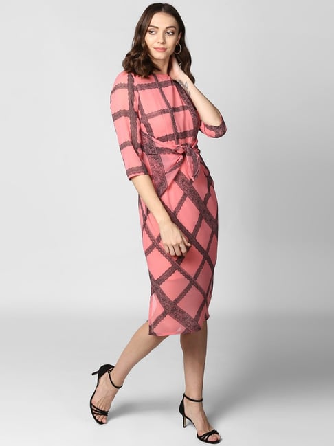 pink check midi dress