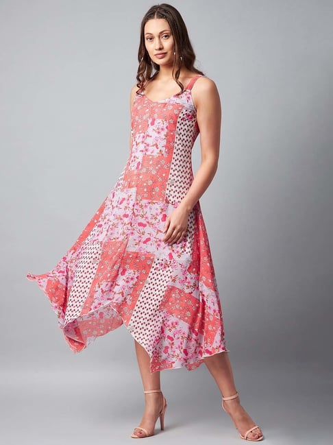 StyleStone Pink Floral Print Midi High Low Dress Price in India