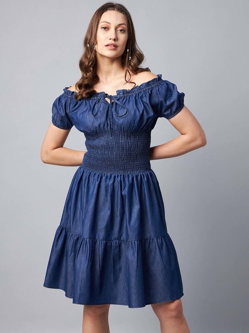 StyleStone Blue Midi Fit & Flare Dress Price in India