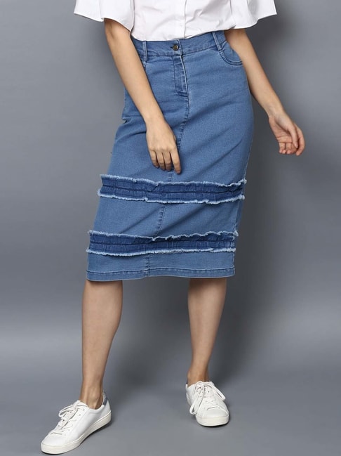 StyleStone Blue Denim Slit Skirt Price in India