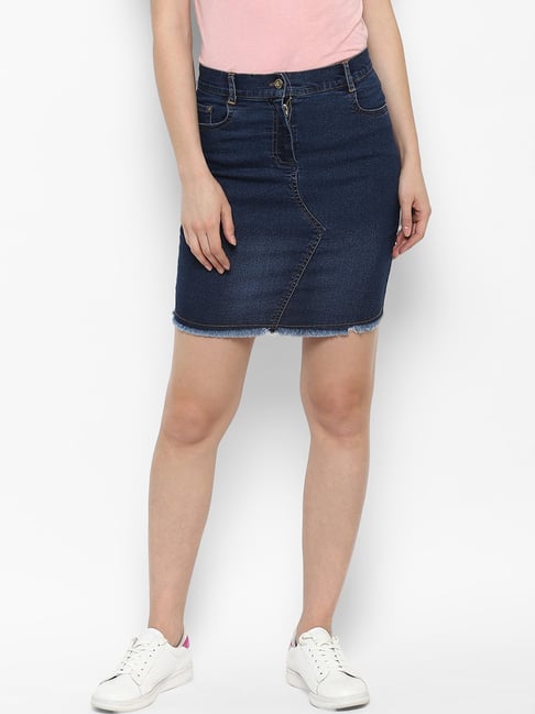 Buy online Blue Solid Denim Pencil Skirt With Side Slit from Skirts &  Shorts for Women by Showoff for ₹1099 at 71% off | 2024 Limeroad.com
