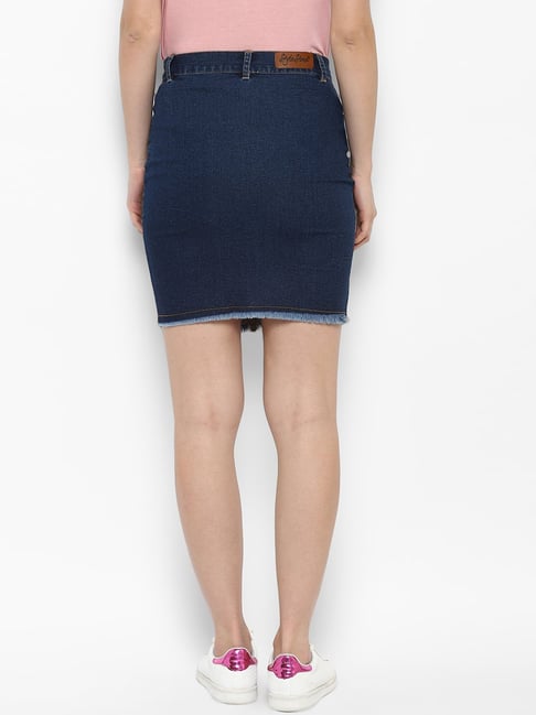 Buy Purple Feather Women Navy Blue Washed Denim Pencil Skirt - Skirts for  Women 9654385 | Myntra