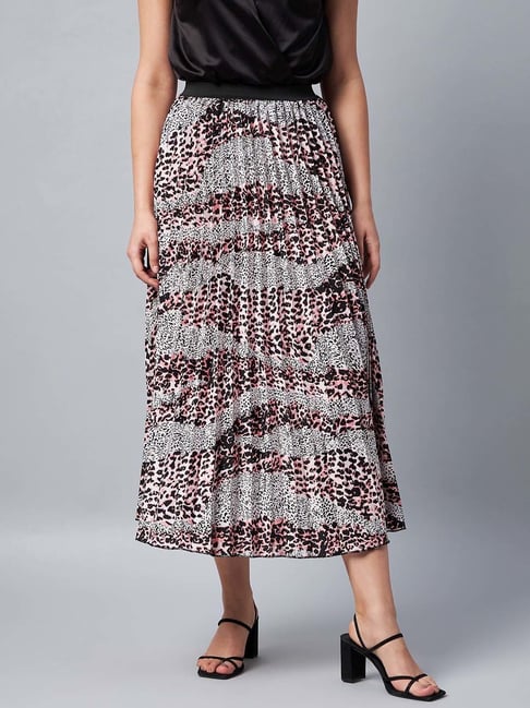 StyleStone Black & Pink Printed Pleated Skirt Price in India
