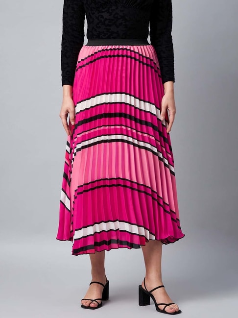StyleStone Pink Printed Pleated Skirt Price in India