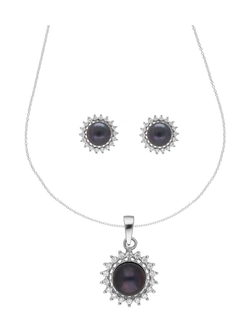 Set of Earrings and Necklace with Black Onyx Pendant - Bronzallure