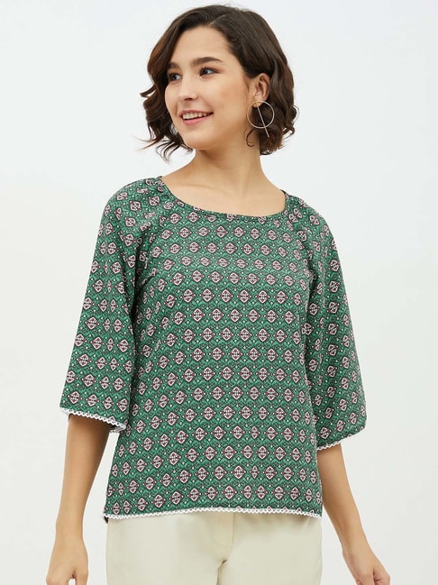 StyleStone Green Printed A-Line Top Price in India