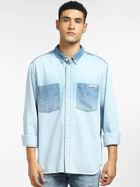 Jack & Jones Light Blue Regular Fit Cotton Shirt