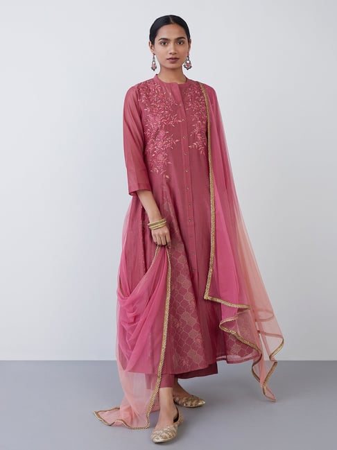 Vark by Westside Dark Pink Anarkali, Palazzo, Dupatta Set Price in India