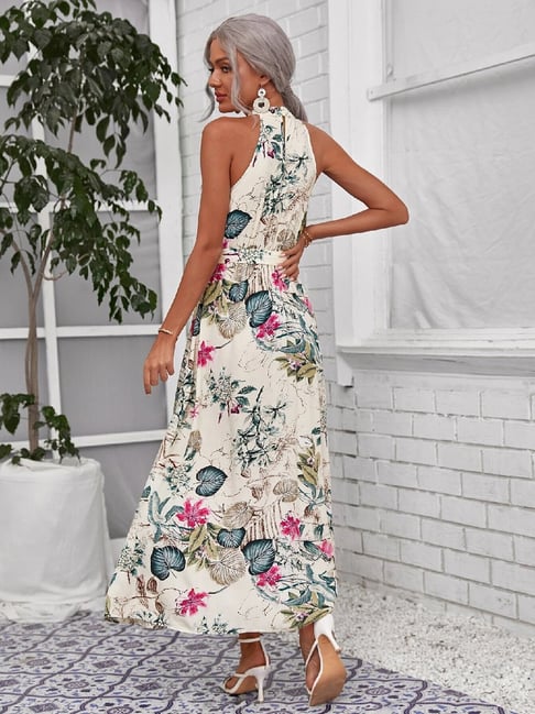 Kizmi - Puff-Sleeve Floral Print Slit Maxi A-Line Dress | YesStyle