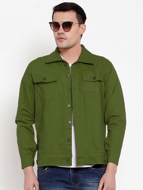 Dark green denim jacket for men