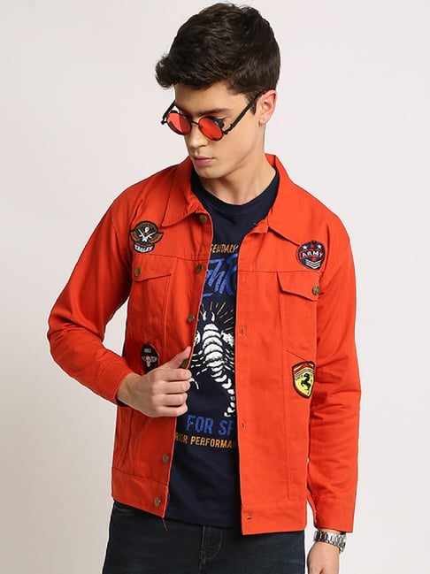 Buy VOXATI Orange Full Sleeves Shirt Collar Denim Jacket for Men's Online @ Tata  CLiQ
