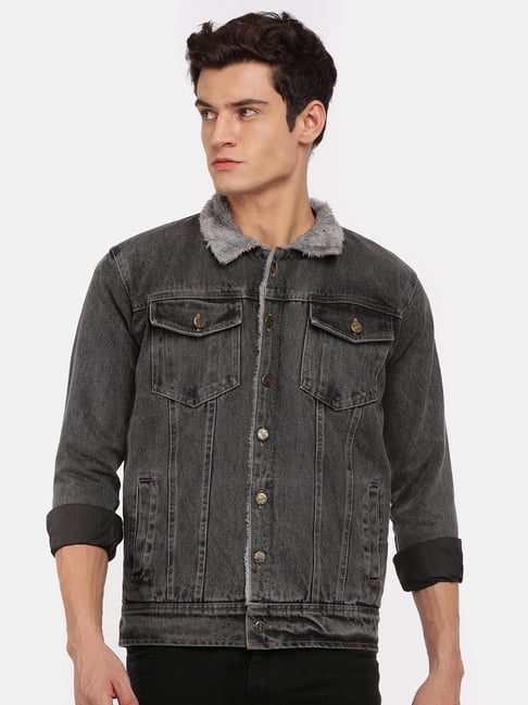 Buy VOXATI Grey Full Sleeves Shirt Collar Denim Jacket for Men's