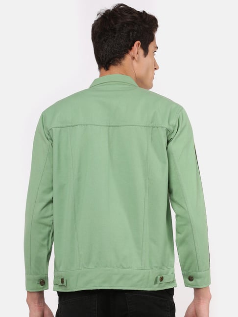 VOXATI Light Green Full Sleeves Shirt Collar Denim Jacket