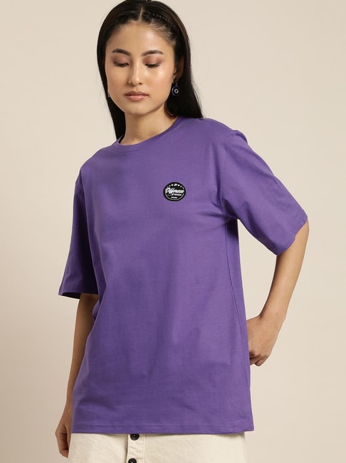 Difference of Opinion Purple Cotton Printed T-shirt Price in India