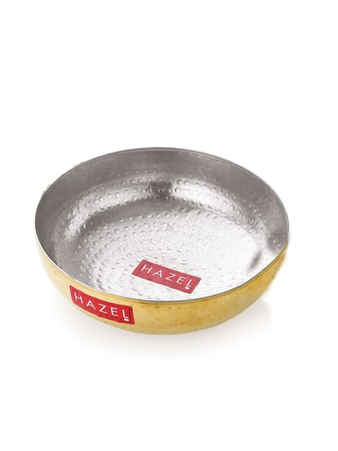 HAZEL Gold Brass Hammered Tasra Kadhai with Kalai 17.5cm (1 L)-picture-43