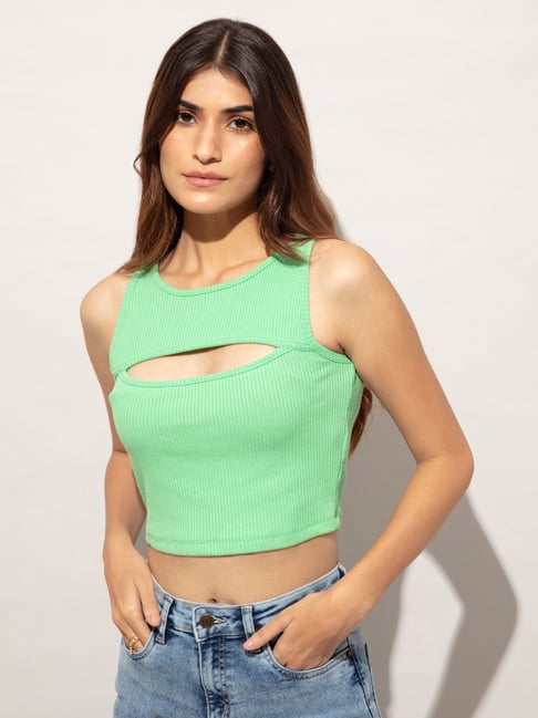 Buy Twenty Dresses by Nykaa Fashion Rust Full Sleeves V Neck Crop Top Online
