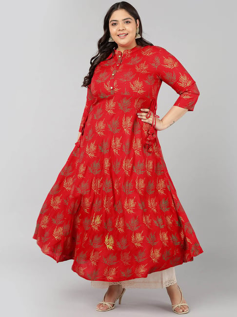 Kipek Red Printed Anarkali Kurta